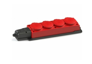 Колодка штепсельная 4-гн. с крышкой, с/з, 16А, IP54 (каучук)  красный (1/10/100шт) /4124 NE-AD