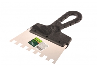 Шпатель из нержавеющей стали, зуб 10х10мм 150мм.  пластмас. ручка /85480/  СИБРТЕХ