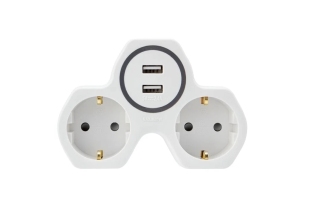 Двойник 2гн с З/К +2USB шторки белый 16А REXANT 11-1089