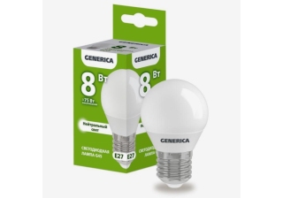 Лампа св/д IEK G45 шар 8Вт Е27 4000К 800Лм матовая GENERICA