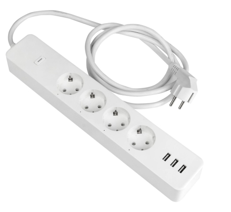 Умный удлинитель 4гн с З/К 3хUSB 1.8м белый ПВС 3х1.5мм Wi-Fi HomeConnect EKF RCE-1-WF фото 1