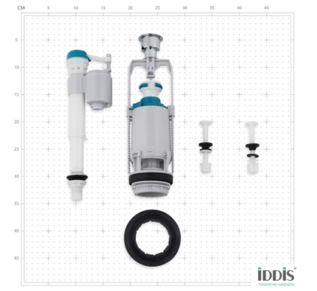 Арматура водосливная IDDIS одноуровневая, нижн. подвод, кругл. прокладка F012400-0004 фото 1