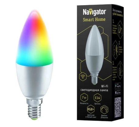 Умная лампочка св/д 7Вт свеча WiFi E14 RGB+ 560Лм диммир матовая Navigator 82422 фото 1