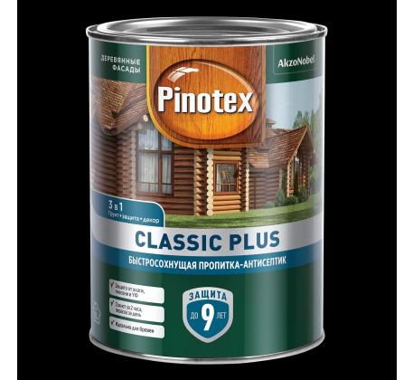 Быстросохнущая пропитка-антисептик 3 в 1 Pinotex Classic Plus для древесины скандинав. серый (0,9л) фото 1