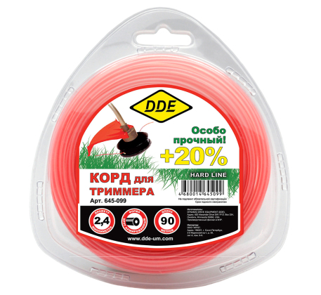 Леска DDE Hard line круг армированный 2.4мм*90м серый/красный 645-099 фото 1