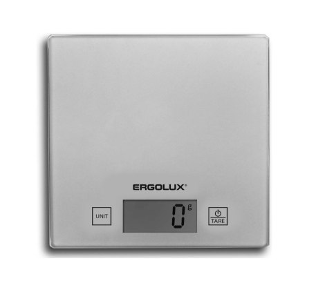 Весы кухонные «Ergolux» ELX-SK01-С03, серые металлик, плос. стеклян. поверхн. /13429/884591 фото 1