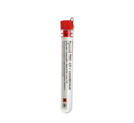 Припой без канифоли ПОС-40 10гр d1мм (олово 40%, свинец 60%) колба REXANT 09-3092 фото 1