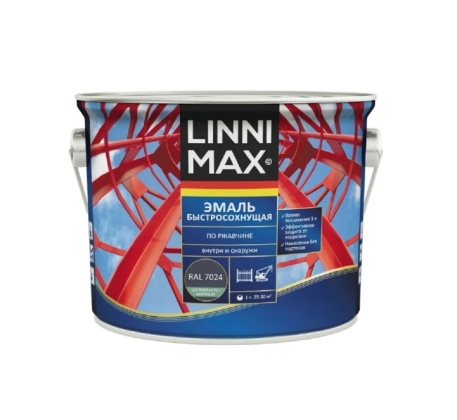 Грунт-эмаль быстросохнущая по ржавчине LINNIMAX RAL 7024 графит-серый шелковисто-матовый 1.6л. фото 1