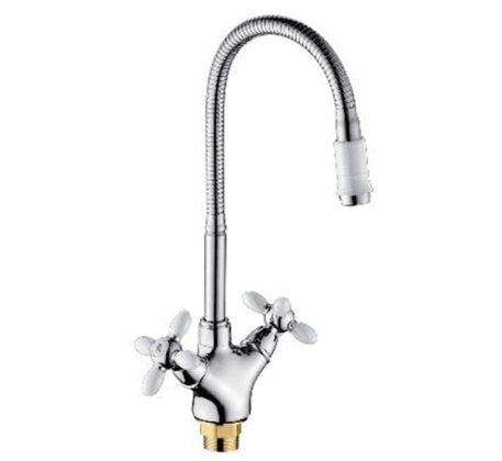 Cмеситель для кухни Lemen LD-91634W-N19 гибкий излив цвет ХРОМ-БЕЛЫЙ фото 1