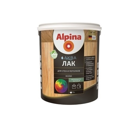 Лак ВД Альпина Аква для дерева шелковисто-матовый колеруемый 2.5л. фото 1