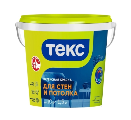Краска ВД ТЕКС латексная для стен и потолков интерьерная  1,5кг 52474 фото 1