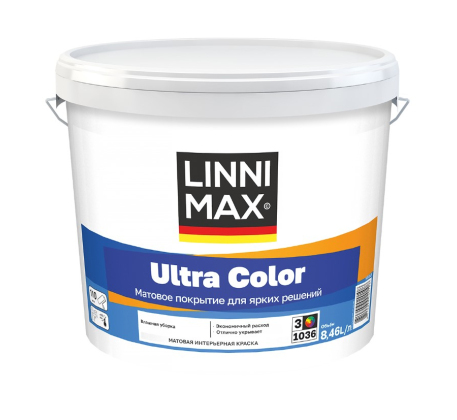 Краска ВД LINNIMAX Ultra Color/Ультра Колор для внутренних работ База 3 8.46л. фото 1