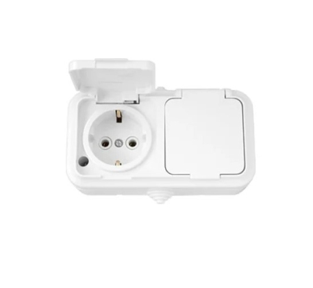 Розетка 2гн с 3/К о/у белая IP54 Пралеска Беларусь РА16-303 фото 1