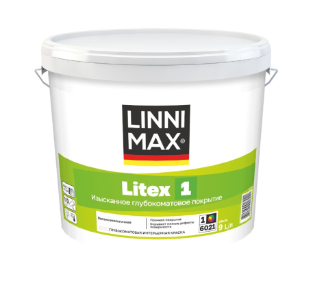 Краска ВД LINNIMAX Litex/Литекс 1 для внутренних работ База 1 9л. фото 1
