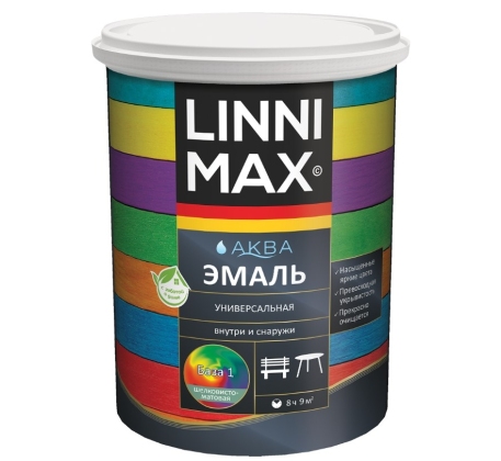 Эмаль акриловая LINNIMAX Аква Эмаль шелковисто-матовая База 1 0.9л. фото 1