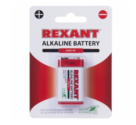 Элемент питания 6LR61 крона 9V алкалиновый бл. 1шт REXANT 30-1061 фото 1