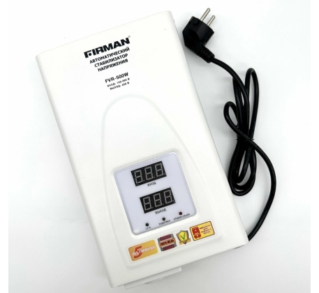 Стабилизатор FIRMAN FVR-500W(однофаз, релейн, настен, цифр. дисплей, 500Вт, 100-260В, USB, 3кг) фото 1