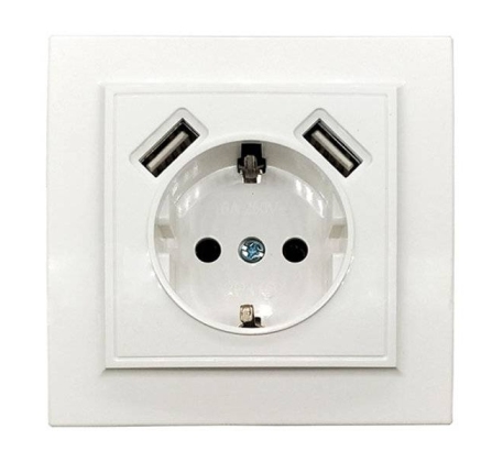 Розетка Заря ВГ-22 одинарная с/з, 2USB разъема фото 1