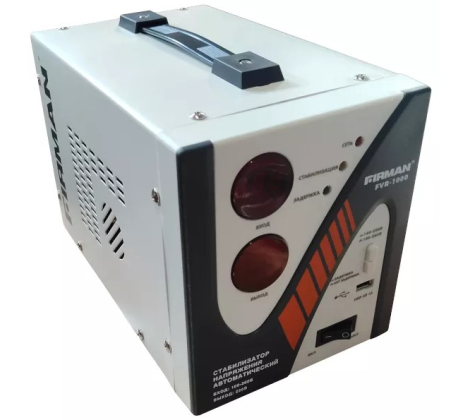 Стабилизатор FIRMAN FVR-1000 (однофаз, релейн, напольн, цифр. дисплей, 1000Вт, 100-260В, USB, 4.6кг) фото 1