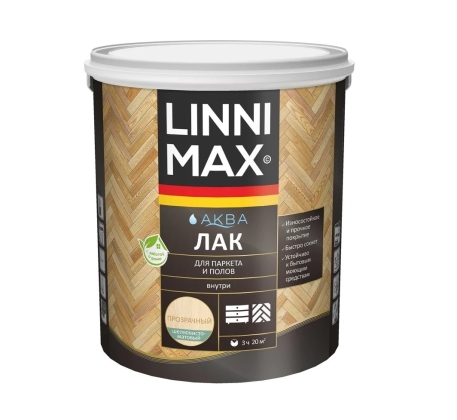 Лак акриловый LINNIMAX Аква Лак для паркета и полов шелковисто-матовый 0.9л. фото 1