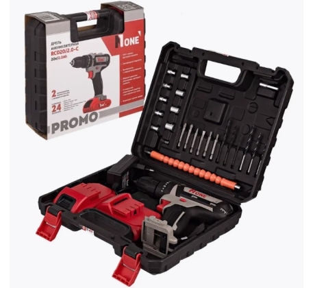 Дрель акк. №1 RCD20/2.0-C-PROMO (20V,2,0A/h,2 скор,2 лит. аккум, 32Hm, 24 предмета, кейс) фото 1