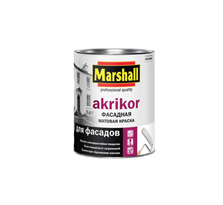 Краска ВД Marshall Akrikor Фасадная силик-акрил для фасад. поверхностей мат. база BW ( 0,9л) 5398704 фото 1