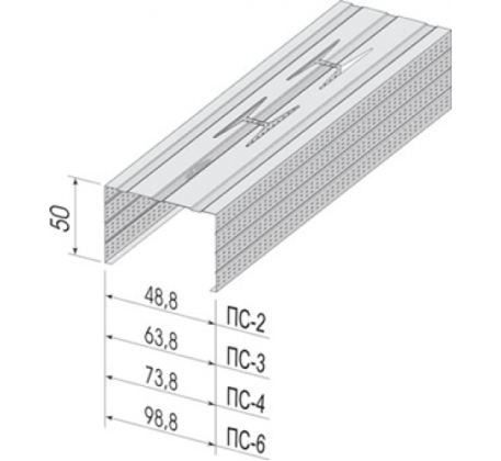 Профиль стоечный 100х50 L=3000, толщ.-0,35/0,45 (пачка/14 шт.) фото 1