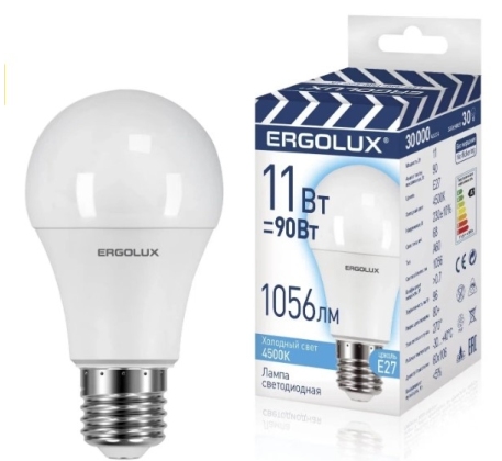 Лампа светодиодная «Ergolux» LED А60  11W, 90Вт (Е27) 4500К «ЛОН» ПРОМО (1/10/100шт)/14459/892671 фото 1