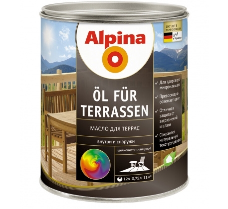 Лак акриловый Альпина Oel fuer Terrassen TRANS прозрачный 0.75л. Масло для террас фото 1