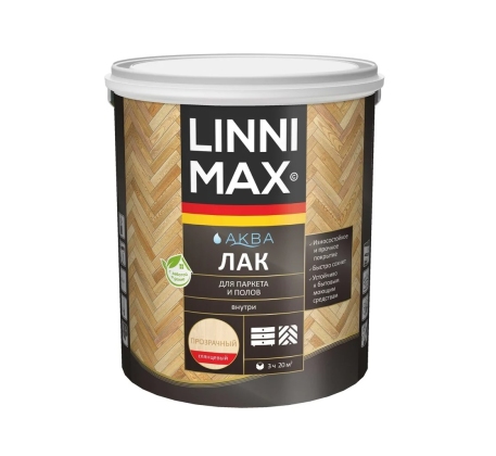 Лак акриловый LINNIMAX Аква Лак для паркета и полов глянцевый 0.9л. фото 1