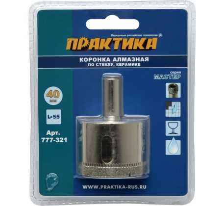 Коронка алмазная ПРАКТИКА Мастер по стеклу и керамике 40мм 777-321 фото 1