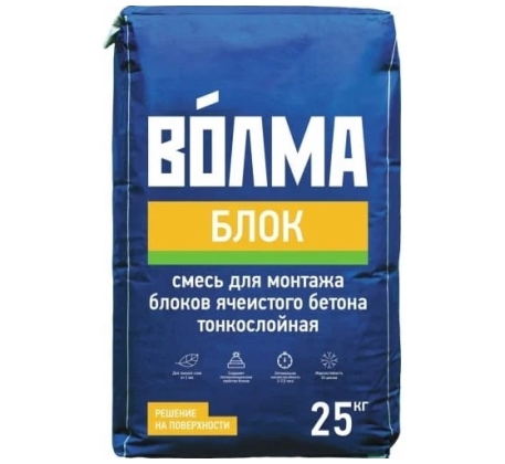 Клей монтажный ВОЛМА-Блок для газобетонных блоков 25кг  (под./56шт) фото 1