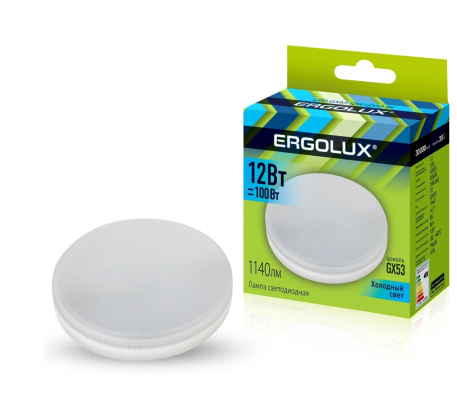 Лампа светодиодная «Ergolux» LED GX53 12W, 100Вт (GX53) 4500К  (1/10/100шт)/14237/890653 фото 1