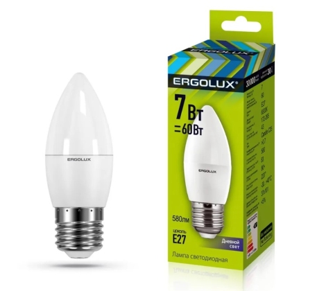 Лампа светодиодная «Ergolux» LED С35  7W, 60Вт (Е27) 6500К «свеча» (1/10/100шт)/13299/882610 фото 1