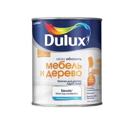 Краска ВД Dulux Мебель и Дерево для дерева, ЛДСП, МДФ матовая база BW (0,75л) 5327291 фото 1