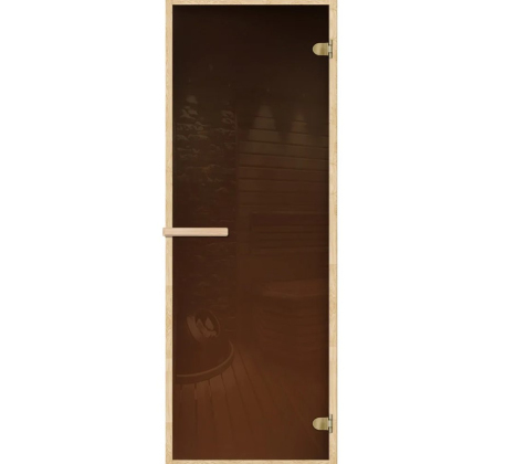 Дверь банная стеклянная бронза 1800х700 (6 мм., 2 петли, коробка хвоя) фото 1
