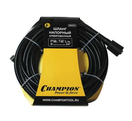 Шланг напорный армированный CHAMPION 10м (Max 180бар Т 60С) резьба М14*1.5мм +резьбаМ22*1.5мм, С8121 фото 1