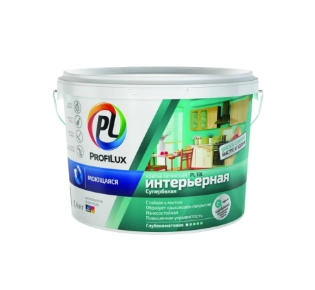 Краска ВД Profilux PL- 13L латекс. моющаяся износоуст. СУПЕРбел. (синяя эт.) база 1 ( 3кг) фото 1
