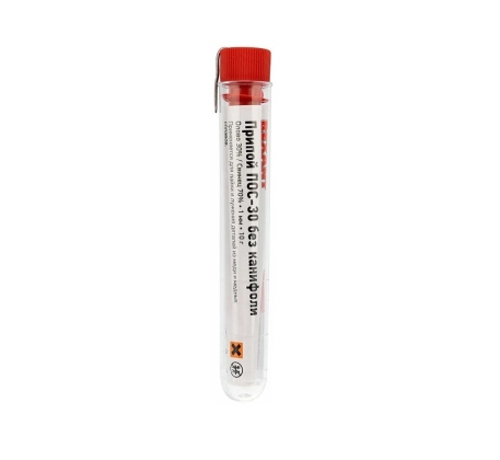 Припой без канифоли ПОС-30 10гр d1мм (олово 30%, свинец 70%) колба REXANT 09-3091 фото 1
