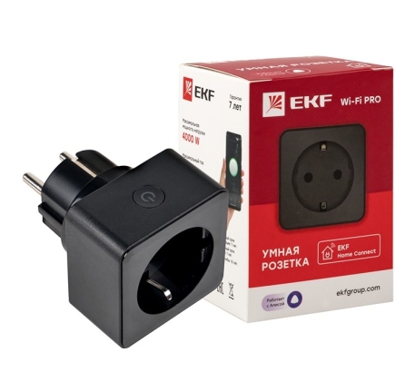 Умная розетка с З/К 16А PRO EKF Wi-Fi HomeConnect черная RCS-2-WF фото 1