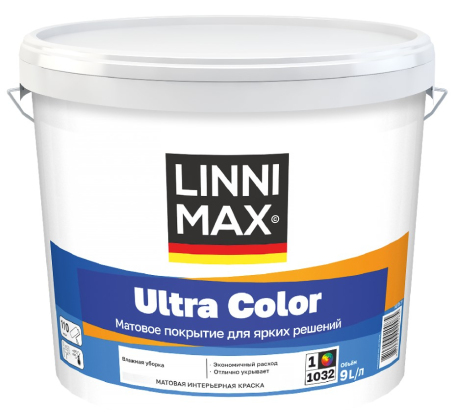 Краска ВД LINNIMAX Ultra Color/Ультра Колор для внутренних работ База 1 9л. фото 1