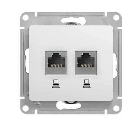 Розетка 2гн комп+комп RJ45+RJ45 с/у белый механизм Glossa Schneider Electric GSL000185KK фото 1