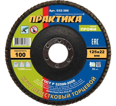 Круг лепестковый торц. ПРАКТИКА 125*22мм Р-100 032-386 фото 1