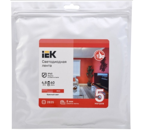 Лента светодиод LSR-2835 4.8Вт 60Led 12В красный IP20 5м IEK фото 1