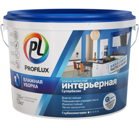 Краска ВД Profilux PL-10L латекс. интерьерная влагостойкая (голубая эт.) бел. ( 14кг) фото 1
