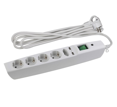 Сетевой фильтр 5гн+2USB с З/К 2м с выкл белый 10А ПВС 3x0,75 SFU-5es-2m-W ЭРА фото 1