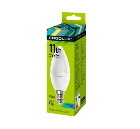 Лампа светодиодная «Ergolux» LED С35 11W, 95Вт (Е14) 4500К «свеча» (1/10/100шт)/13619/884867 фото 1