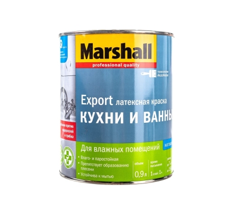 Краска ВД Marshall Для Кухни и Ванной повышенной влагостойкости матовая база BW (4,5л) 5248868 фото 1