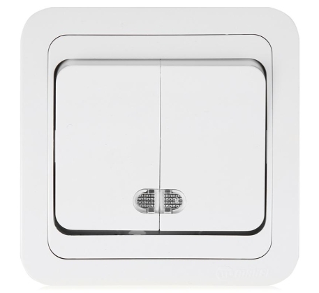 Выключатель IN HOME Classico 2кл с подсв c/у белый IP20 /2123-W/ фото 1