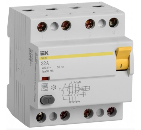 УЗО 4Р 32А 30мА 4,5кА эл-мех IEK фото 1